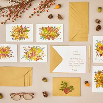 48-Pack Thanksgiving Greeting Cards with Kraft Envelopes, 6 Fall Designs, Blank Inside, 4x6 Inch Bul...