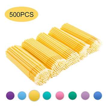 Quewel 500 Pcs Disposable Micro Applicator Brush for Makeup Beauty Dental Brush for Oral 8 Colors 3 Size(2.5mm,2mm,1.5mm) (Yellow,2.5mm)