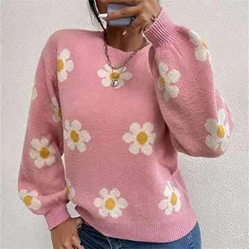 Trendy HOULENGS Floral Knit Sweater for Women