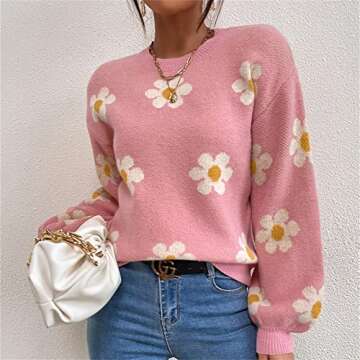 Trendy HOULENGS Floral Knit Sweater for Women