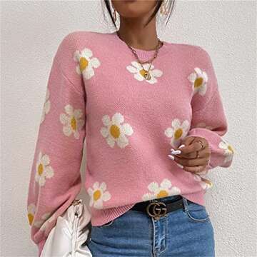 Trendy HOULENGS Floral Knit Sweater for Women
