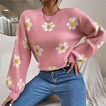 Trendy HOULENGS Floral Knit Sweater for Women