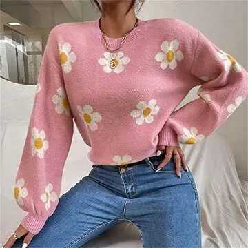 Trendy HOULENGS Floral Knit Sweater for Women