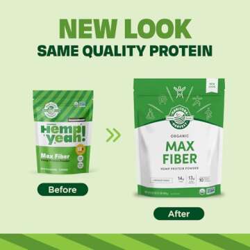 Manitoba Harvest Hemp Yeah! Organic Max Fiber Protein Powder, Unsweetened, 32oz; with 13g of Fiber, ...