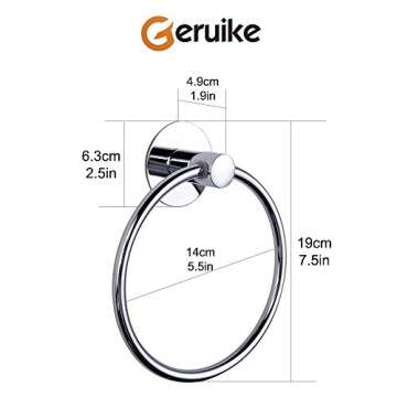 GERUIKE Adhesive Towel Ring Self Adhesive Hand Towel Ring Stainless Steel Rustproof Bathroom Towel Holder Wall Mount