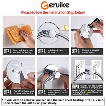 GERUIKE Adhesive Towel Ring Self Adhesive Hand Towel Ring Stainless Steel Rustproof Bathroom Towel Holder Wall Mount