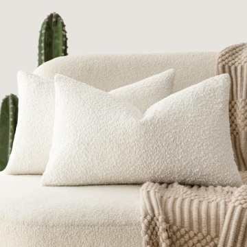 Foindtower Pack of 2 Textured Boucle Throw Pillow Covers Accent Solid Lumbar Pillow Cases Cozy Soft ...