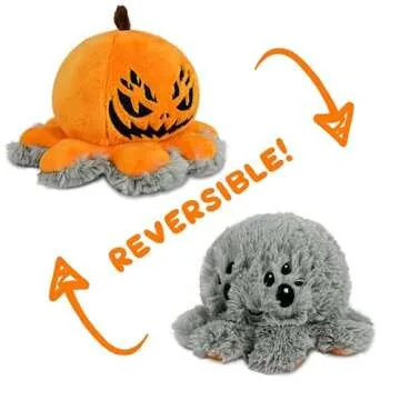 TeeTurtle - The Original Reversible Spider Plushie - Fuzzy Gray + Pumpkin - Cute Sensory Fidget Stuffed Animals That Show Your Mood - Perfect for Halloween!