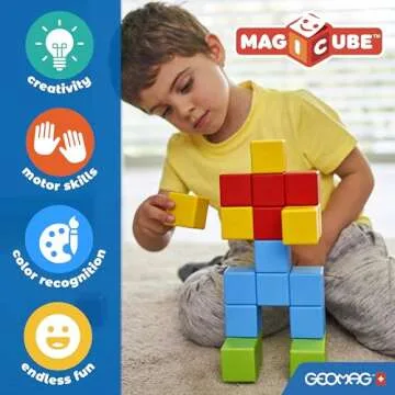 Geomag MagiCube 64-pc Magnetic Blocks Set for Toddlers & Kids Ages 1-5 | Swiss-Made STEM Educational Toy Made from 100% Recycled Plastic | Creative Early Learning Play