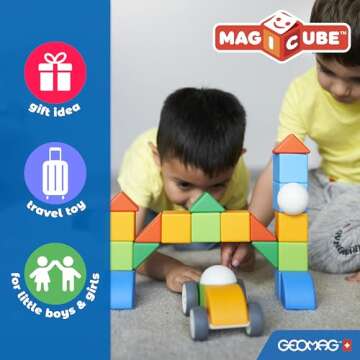 Geomag MagiCube 64-pc Magnetic Blocks Set for Toddlers & Kids Ages 1-5 | Swiss-Made STEM Educational Toy Made from 100% Recycled Plastic | Creative Early Learning Play