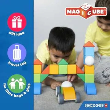 Geomag MagiCube 64-pc Magnetic Blocks Set for Toddlers & Kids Ages 1-5 | Swiss-Made STEM Educational Toy Made from 100% Recycled Plastic | Creative Early Learning Play