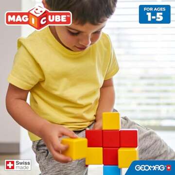 Geomag MagiCube 64-pc Magnetic Blocks Set for Toddlers & Kids Ages 1-5 | Swiss-Made STEM Educational Toy Made from 100% Recycled Plastic | Creative Early Learning Play