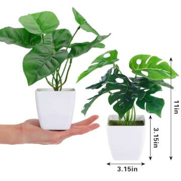 CEWOR 2 Pack Fake Plants Bathroom Desk Plants, Artificial Monstera Jangle Party Decoration Green Sma...