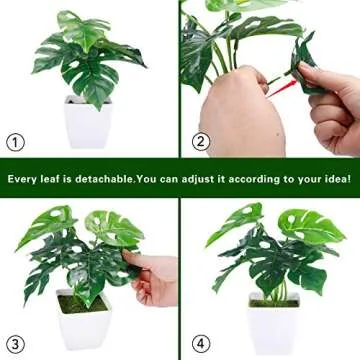 CEWOR 2 Pack Fake Plants Bathroom Desk Plants, Artificial Monstera Jangle Party Decoration Green Small Potted Plant for Shelf Home Luau Hawaiian Safari Party Office Windowsill Decor