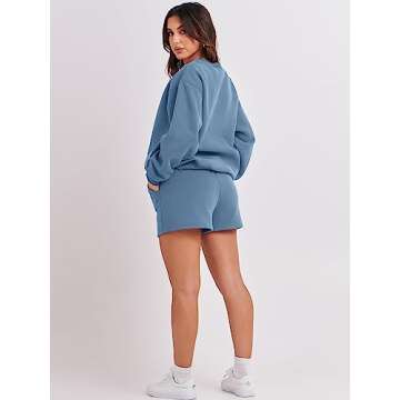 ANRABESS Women Casual 2 Piece Sweat Shorts Sets Deep Blue
