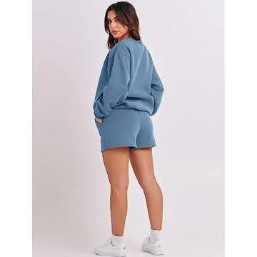 ANRABESS Women Casual 2 Piece Sweat Shorts Sets Deep Blue
