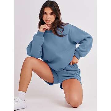 ANRABESS Women Casual 2 Piece Sweat Shorts Sets Deep Blue