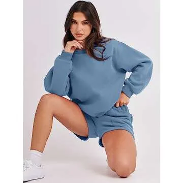 ANRABESS Women Casual 2 Piece Sweat Shorts Sets Deep Blue