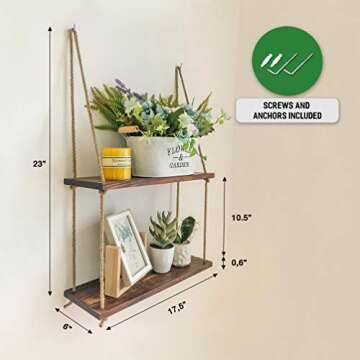 ASLINY Rustic Floating Shelves Wall Mounted, 2 Tiers Wood Storage Shelf Handmade (Dark Walnut Color)