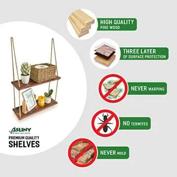 ASLINY Rustic 3-Tier Floating Shelves for Home Decor