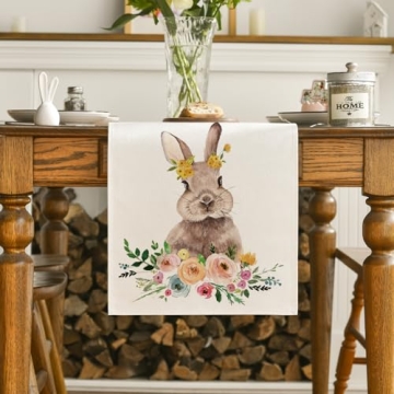 Artoid Mode Easter Bunny Table Runner for Spring Decor