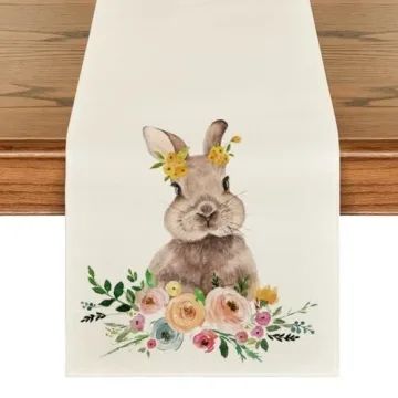 Artoid Mode Easter Bunny Table Runner for Spring Decor