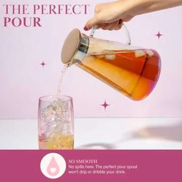 Paris Hilton Iridescent Glass Pitcher with Gold Lid, Rainbow Finish on Temperature Safe Glass, Two Way Pour Lid with Anti-Drip Spout, Made without BPA, 1.8-Liters/60-Ounce, Rainbow Iridescent