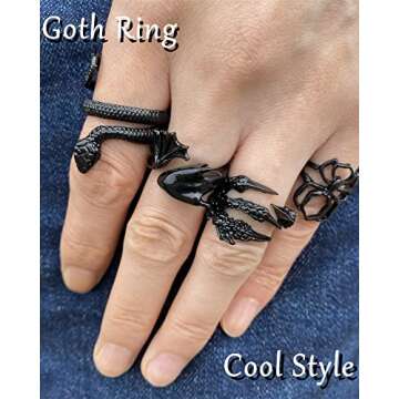 Black Gothic Vintage Rings Set - 20-30 PCS Cool Punk Snake Claw Rings Set, Y2K Snake Claw Rings, Ope...