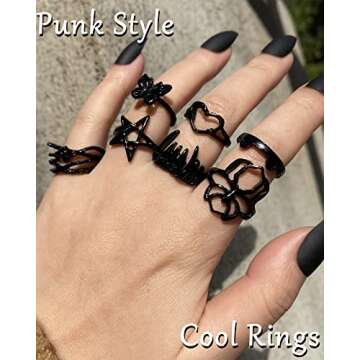 Black Gothic Vintage Rings Set - 20-30 PCS Cool Punk Snake Claw Rings Set, Y2K Snake Claw Rings, Open Butterfly Star Stacking Ring Jewelry, Gift for Men Women (Black 1)