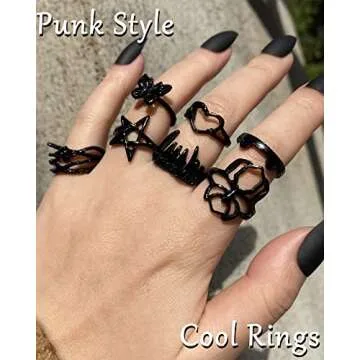 Black Gothic Vintage Rings Set - 20-30 PCS Cool Punk Snake Claw Rings Set, Y2K Snake Claw Rings, Open Butterfly Star Stacking Ring Jewelry, Gift for Men Women (Black 1)