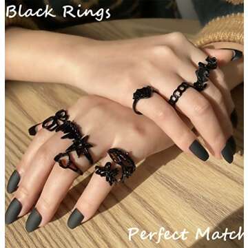 Black Gothic Vintage Rings Set - 20-30 PCS Cool Punk Snake Claw Rings Set, Y2K Snake Claw Rings, Open Butterfly Star Stacking Ring Jewelry, Gift for Men Women (Black 1)