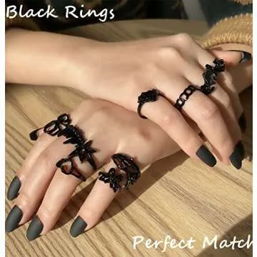 Black Gothic Vintage Rings Set - 20-30 PCS Cool Punk Snake Claw Rings Set, Y2K Snake Claw Rings, Open Butterfly Star Stacking Ring Jewelry, Gift for Men Women (Black 1)