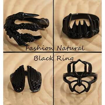 Black Gothic Vintage Rings Set - 20-30 PCS Cool Punk Snake Claw Rings Set, Y2K Snake Claw Rings, Open Butterfly Star Stacking Ring Jewelry, Gift for Men Women (Black 1)