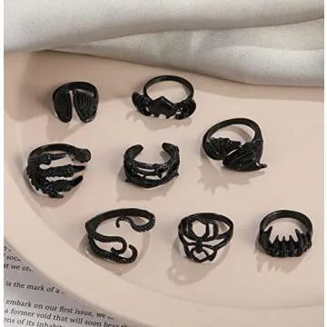 Black Gothic Vintage Rings Set - 20-30 PCS Cool Punk Snake Claw Rings Set, Y2K Snake Claw Rings, Open Butterfly Star Stacking Ring Jewelry, Gift for Men Women (Black 1)