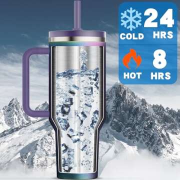 Greatyos 40 oz Tumbler with Handle and Flip Straw Lid - Upgraded Insulated Traveler Tumblers with Lids Straws Vacuum Leak Proof Stainless Steel 40oz Cup Mug Gifts for Men Women Him Her (Aurora)