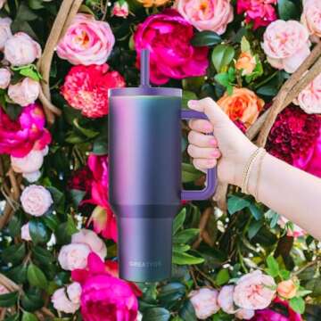 Greatyos 40 oz Tumbler with Handle and Flip Straw Lid - Upgraded Insulated Traveler Tumblers with Lids Straws Vacuum Leak Proof Stainless Steel 40oz Cup Mug Gifts for Men Women Him Her (Aurora)