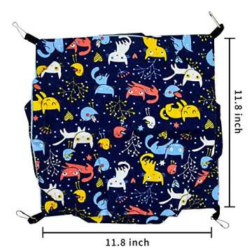 Small Animal Hanging Hammock Pet Swinging Bed 3 Tier Sleep Nap Sack Cage Accessories Kit Set Tunnel Ferret Rat Cave Sugar Glider Hideouts Warm Bedding for Squirrel Guinea Pig (Bluecat Pattern)