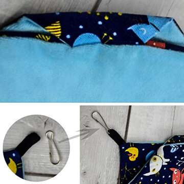 Small Animal Hanging Hammock Pet Swinging Bed 3 Tier Sleep Nap Sack Cage Accessories Kit Set Tunnel Ferret Rat Cave Sugar Glider Hideouts Warm Bedding for Squirrel Guinea Pig (Bluecat Pattern)