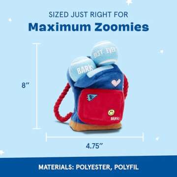 Barkbox 2 in 1 Interactive Plush Dog Toy - Rip and Reveal Toy for Dogs and Puppies - Stimulating Squeaky Pet Toys | Janspup Backpack (Large)