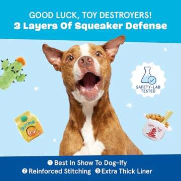 Barkbox 2 in 1 Interactive Plush Dog Toy - Rip and Reveal Toy for Dogs and Puppies - Stimulating Squeaky Pet Toys | Janspup Backpack (Large)