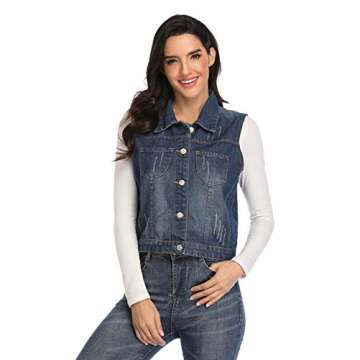 WUDODO Womens Classic Denim Vest Jacket Button Up Sleeveless/Long Sleeves Cropped Distressed Jean Jacket