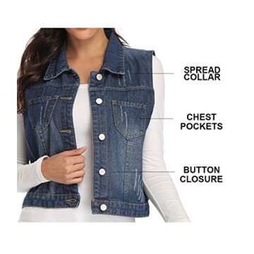 WUDODO Womens Classic Denim Vest Jacket Button Up Sleeveless/Long Sleeves Cropped Distressed Jean Jacket