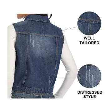 WUDODO Womens Classic Denim Vest Jacket Button Up Sleeveless/Long Sleeves Cropped Distressed Jean Jacket