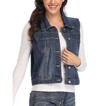 WUDODO Womens Classic Denim Vest Jacket Button Up Sleeveless/Long Sleeves Cropped Distressed Jean Jacket