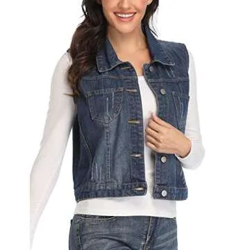WUDODO Womens Classic Denim Vest Jacket Button Up Sleeveless/Long Sleeves Cropped Distressed Jean Jacket