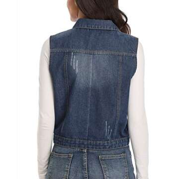 WUDODO Womens Classic Denim Vest Jacket Button Up Sleeveless/Long Sleeves Cropped Distressed Jean Jacket