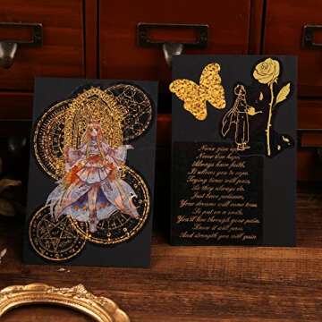 Dizdkizd Die Cut Golden Holographic Stickers, 360-Piece Glitter Translucent Decorative Decals PET Self-Adhesive Scrapbooking Supplies Set for Craft Projects Photo Album Laptop Resin Art