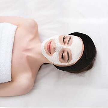 Facial Spa Headbands 4PCS, Makeup Shower Bath Wrap Sport Headband Terry Cloth Stretch Towel with Magic Tape (Black)