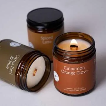 Fontana Candle Company - Cinnamon Orange Clove | Lightly Scented Candle | Made from Beeswax and Coconut Oil | Essential Oil | Wood Wick | Long Lasting | Clean Burn and Non Toxic