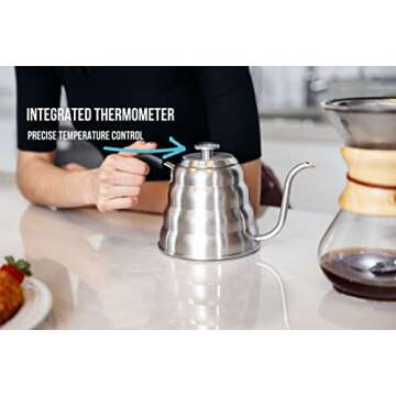 Barista Warrior Pour Over Coffee Kettle with Thermometer for Exact Temperature - Gooseneck Pour Over...